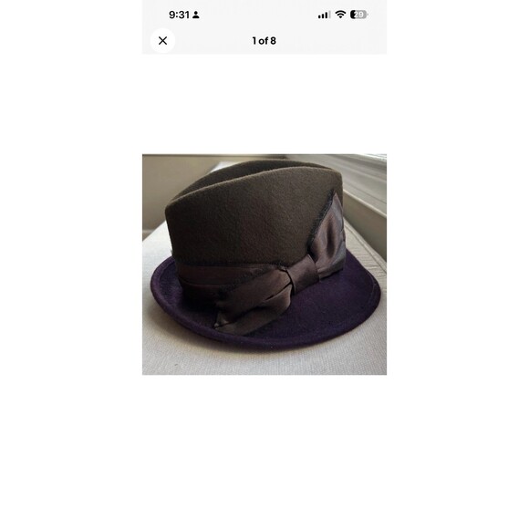 Albertus Swanepoel 100% Wool Brown/Purple Fedora Felt Hat (M) with Bow/Band - Picture 1 of 8